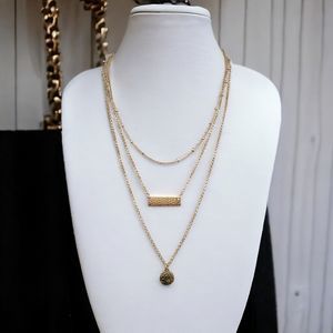 Bancroft Layered Necklace Gold Tone Hammered Pendants Triple Strand Draping